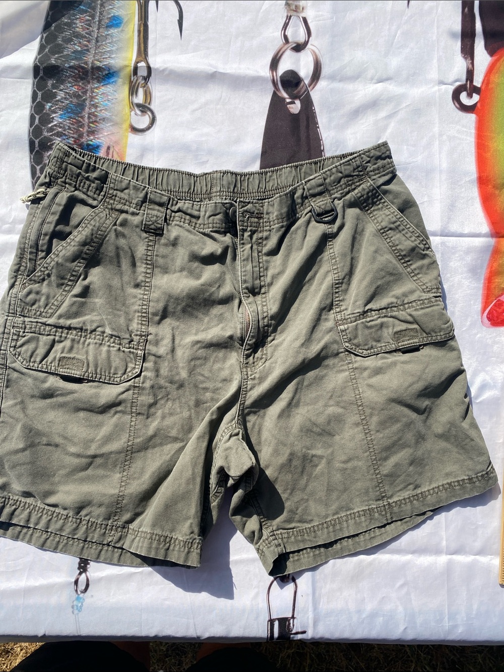 Wrangler Men's 42 Green Canvas Cargo Utility Shorts 100% Cotton